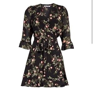 Reformation Zoe Mini Wrap Dress Floral Rose Print Half Sleeve